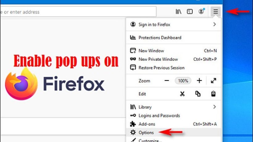 How to enable pop ups on firefox?