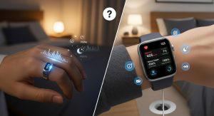 Person wearing smart ring during overnight sleep monitoring