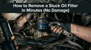 removing stuck oil filter with strap wrench step by step