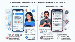 Comparison of Meta AI assistant and Even AI showing response speed, context awareness, and reliability differences