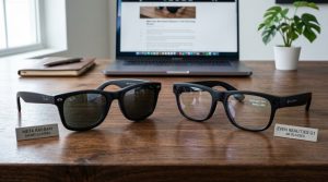 Meta Ray-Ban smart glasses and Even Realities G1 side-by-side comparison showing design differences and smart features