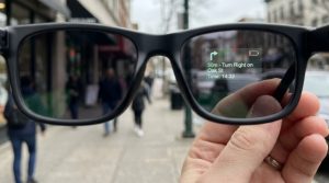 Smart glasses display partially visible with dim corners and restricted viewing area